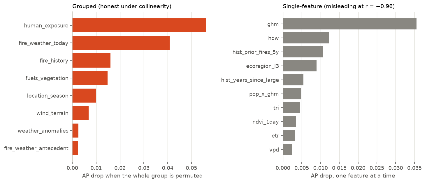 Grouped permutation importance beside single-feature permutation importance.